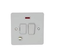 Schneider Electric Ultimate Flat Plate - Unità di collegamento a fusibile commutato, con indicatore neon e uscita flessibile, GU5214WPW, verniciato bianco con inserto bianco