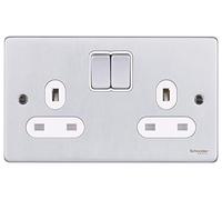 Schneider Electric Ultimate Low Profile - Doppia presa commutata 13A GU3520WBC, cromato spazzolato con inserto bianco