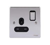 Schneider Electric Ultimate Low Profile - Presa di alimentazione a interruttore singolo, 13 A, GU3510BPC, cromata lucida con inserto nero
