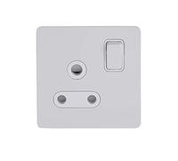 Schneider Electric Ultimate - Piastra piatta senza viti - Presa di alimentazione a commutazione singola, perno rotondo, 15A, GU3490WPW, verniciato bianco con inserto bianco
