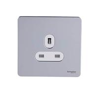 Schneider Electric Ultimate - Piastra piatta senza viti, presa singola non commutata, 13A, GU3450WPC, cromato lucido con inserto bianco