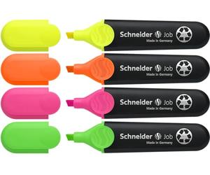 Schneider Job 150- Astuccio da 4 evidenziatori. Colori giallo/arancione/rosa/verde