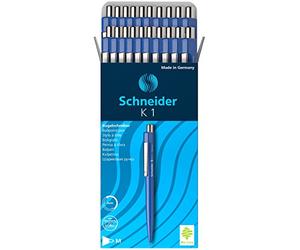 Schneider K 1 739 - Penna a sfera a scatto, inchiostro indelebile, punta media, confezione da 20 pezzi, colore: blu