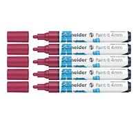 Schneider Paint-It 120261 - Pennarelli acrilici con punta rotonda da 4 mm, colori acrilici ad alta copertura per legno, tela, pietra, ecc., confezione da 5 pezzi, colore: bordeaux