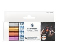 Schneider Paint-It - Set di 4 pennarelli metallici (set da 2, spessore tratto 2 mm, nuova tecnologia di pigmentazione, forte effetto glitter), argento, oro, rame, viola