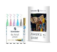 Schneider Paint-It - Set di 6 matite acriliche (2, 2 mm, punta tonda, colori acrilici ad alta copertura per legno, tela, pietra, ecc.)