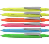 Schneider Reco Neon Edition 131986 - Penna a sfera in plastica riciclata, premiata con l'angelo blu, inchiostro: blu-fluo assortiti, 6 pezzi