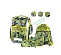 Schneiders 78367-065 - Zaino Ergolite Construction, set da 9 pezzi con cartella, astuccio, borsa porta penne, borsa sportiva, 3 motivi in patch e 2 bastoncini luminosi