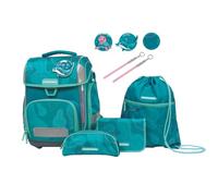 Schneiders 78445-133 - Zaino Ergolite Aqua Love, set da 9 pezzi con cartella, astuccio, borsa porta penne, borsa da ginnastica, 3 motivi in patch e 2 bastoncini luminosi