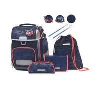 Schneiders- Ergolite Set Dusk Force 78450-360-Cartella 9 Pezzi con Zaino per la Scuola, matite, Astuccio per Lo Sport, 3 Motivi in Velcro e 2 Bastoncini Luminosi, Colore Blue, 22 l, 78450-360