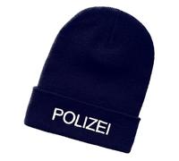 Schnoschi Berretto lavorato a maglia con risvolto largo, con polizia ricamato per uomo, donna, ragazzi e bambini, Blu scuro, Taglia unica