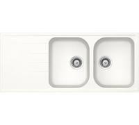 SCHOCK | Lavello Cucina Lithos D200 2 Vasche con Gocciolatoio, Vasca Reversibile, Materiale Cristalite®, Bianco Assoluto, 1160x500mm