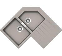 SCHOCK | Lavello Cucina Primus C200 2 Vasche Sinistre, Lavello Angolare con Gocciolatoio, Materiale Cristalite®, Grigio Tortora, 840x840x500mm