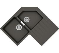 SCHOCK | Lavello Cucina Primus C200 2 Vasche Sinistre, Lavello Angolare con Gocciolatoio, Materiale Cristalite®, Asphalt, 840x840x500mm