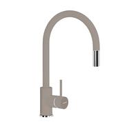 SCHOCK|Miscelatore Cucina AQUASTAR Con Doccetta Estraibile, Rubinetto Monocomando Canna Alta Curvata, Schock Saving 90°, Rotazione canna 180°, Ottone smaltato Grigio Tortora, Made In Italy
