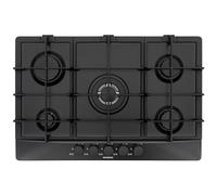 SCHOCK | Piano Cottura 5 Fuochi Gas Primus PC75 con Manopole Nere Opache Soft-Touch, Griglie in Ghisa, Valvole di Sicurezza, Nero Opaco, 740x500 mm