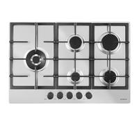 SCHOCK | Piano Cottura 5 Fuochi Gas Professional PC75 con Manopole Nere Opache Soft Touch, Griglie in Ghisa, Valvole di Sicurezza, Inox, 740x500 mm