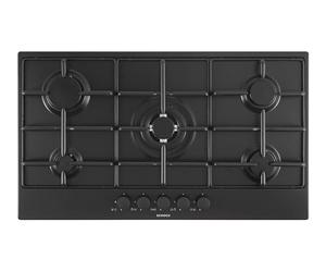 SCHOCK | Piano Cottura 5 Fuochi Gas Silver PC90 con Manopole Nere Opache Soft-Touch, Griglie in Piattina, Valvole di Sicurezza, Nero Opaco, 860x500 mm