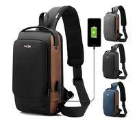 Schön ONE SHOT PRO Fashion Zaino Monospalla Uomo, 33x21x9 cm, Impermeabile, Tasca Tablet 7,9”, Porta USB, Lucchetto a Combinazione, Sling Bag da Viaggio e Lavoro (Blue/Gold)