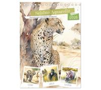 Schöne Aquarelle. Darstellungen von Afrikas Wildtieren (Tischkalender 2026 DIN A5 hoch), CALVENDO Monatskalender: Künstlerische Gestaltung der beliebtesten Tiere in ihrem heimatlichen Umfeld