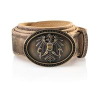Schöneberger Trachten Couture Cintura da uomo Austria, cintura in pelle con fibbia Austria, pantaloni in pelle selvatica, Franco, Torba marrone, Bundweite 110 (54-56)