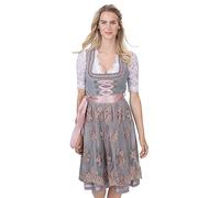 Schöneberger Trachten Couture Esclusivo design Dirndl con grembiule in pizzo ricamato a mano, Jacquard-Dirndl in grigio/rosa antico Sophie