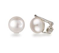 Schöner-SD - Orecchini a clip da donna, in argento 925, con perle d'acqua dolce, Argento sterling, Perla