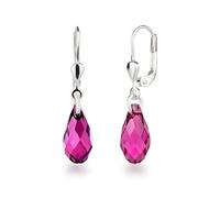 Schöner-SD - orecchini in argento 925 con piccoli cristalli di Swarovski®, 13 mm con scintillanti cristalli a taglio briolette e argento, colore: fucsia, cod. PD/OH22-Fu