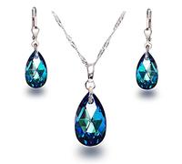 Schöner-SD Parure di gioielli con cristalli Swarovski® a goccia in blu bermuda, blu, argento 925 rodiato