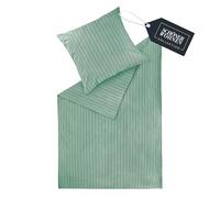 Schöner Wohnen, biancheria da letto in flanella, 155 x 220 cm, in cotone verde, set di biancheria da letto di lusso, 2 pezzi, morbido e morbido, composto da 1 copripiumino e 1 federa 80 x 80 cm