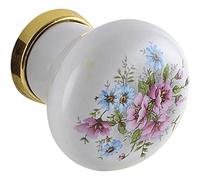 SCHÖRGHOFER & FREHE Pomello per mobili Cary ø 28 mm - Pomello per mobili con fiori - Pomello per porta, porcellana, ottone lucido