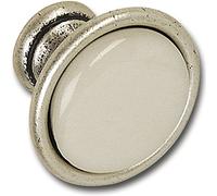 SCHÖRGHOFER & FREHE Pomello per mobili Ontario Ø 29 mm - Maniglia in porcellana per mobili stile rustico - Pomello per porta in porcellana/zinco pressofuso - bianco/stagnato
