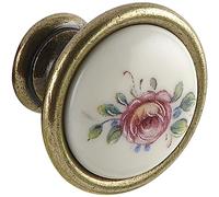 SCHÖRGHOFER & FREHE Pomello per mobili rosa Ø 29 mm - Maniglia in porcellana stile rustico - Pomello per porta per mobili, porcellana dipinta, zinco pressofuso ottone antico