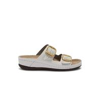Scholl Aberdeen, Sandali donna a due strappi con fibbia regolabile, Soletta con Tecnologia Memory Cushion - Bianco - 39 EU