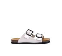 Scholl Jackie Sandalo Unisex in Pelle Scamosciata con Cinturini Regolabili e Suola in Sughero Naturale, Design Elegante e Confortevole con Fibbia Classica