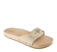 SCHOLL PESCURA FLAT ZOCCOLI CIABATTE LEGNO DONNA PELLE COLORE SABBIA