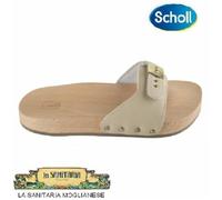 SCHOLL zoccolo aperto legno PESCURA PIATTO cinturino imbottito in pelle SABBIA c