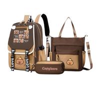 School Backpacks for Girls, Capybara Bookbag Set Lightweight, Includes Messenger Bag and Pencil Case, for Junior High Teens Kids Boys Girls Daily Use Travel School Essentials