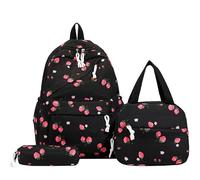 School Bag Set 3PCS Strawberry Backpack with Lunch Bag, Pencil Case School Bags for Girls Cute Rucksack Casual Daypacks College Backpack for Teens Women Girl Student