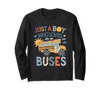School Bus Costume Fun Just a Boy who loves Buses Bus Lover Maglia a Manica