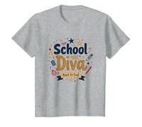 School Diva Back to Cool Girls Student Queen Starry Pencil Maglietta, Bambini, Grigio Melange, 2 Anni