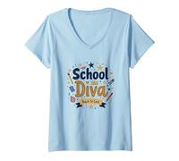 School Diva Back to Cool Girls Student Queen Starry Pencil Maglietta con Collo a V, Donna, Celeste, L
