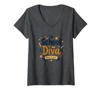 School Diva Back to Cool Girls Student Queen Starry Pencil Maglietta con Collo a V, Donna, Grigio Scuro, XL
