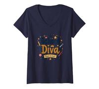 School Diva Back to Cool Girls Student Queen Starry Pencil Maglietta con Collo a V, Donna, Navy, L
