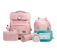 SCHOOL-MOOD Champion Maxx Pro - Set di zaini per la scuola, 7 pezzi, 22 l, sistema ergonomico Grow with You per 1 m fino a 1,50 m, tessuto impermeabile con catarifrangenti, arcobaleno, Zaino per la
