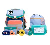 SCHOOL-MOOD Timeless Pro - Set di 7 zaini per la scuola da 23,5 l, sistema ergonomico Easy Fit per 1 m fino a 1,50 m, in tessuto impermeabile, con catarifrangenti, Happy Sapphire, Cartella per la