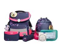 SCHOOL-MOOD Timeless Pro - Set di 7 zaini per la scuola da 23,5 l, sistema ergonomico Easy Fit per 1 m fino a 1,50 m, in tessuto impermeabile, con catarifrangenti, Leni cane, Cartella per la scuola