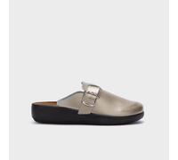 School - Nilde Buckle Platino Pantofola Donna Pelle Bottalata Laminata Numero 39