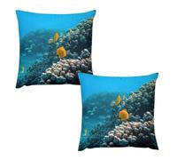 School of Fish in The CoralCopricuscini Per Divano 26 "x26 " Cm in Peluche Morbido Con Cerniera Invisibile, Anti-Piega , Grigio , Per Camera Da Letto E Soggiorno Plush Pillow Case