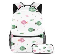 School of Fish Pattern Aumenta la tua fiducia con lo zaino alla moda da 2 pezzi, Multicolore#03, B:29.4x20x40cm P:19x7.5x3.8cm, Zaini Daypack